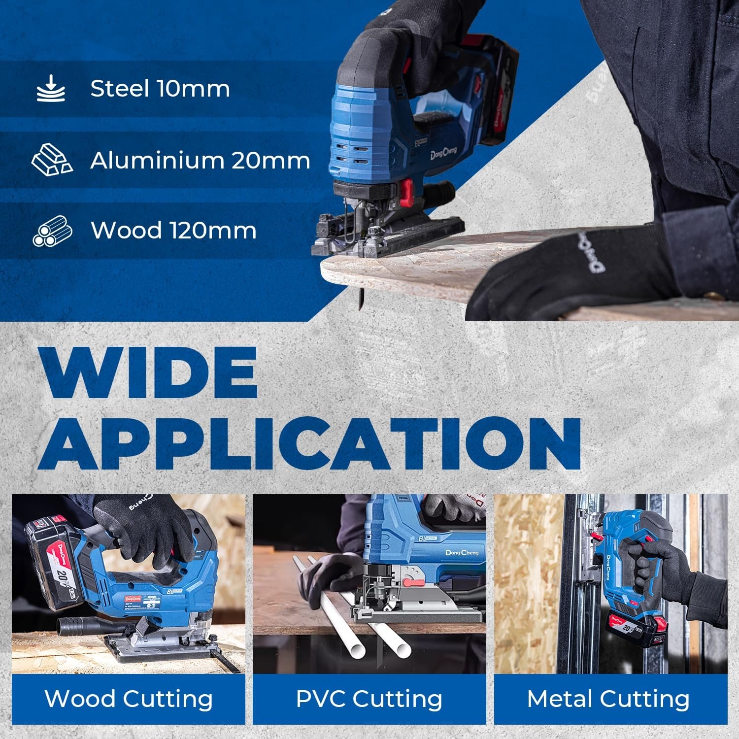 image:imageBattery amp Charger Not Included Dong Cheng 20V Brushless Jigsaw 26mm Stroke 8003500 SPM 045 Bevel 6Speed Orbital Action Dual LED Dust BlowerJig Saw