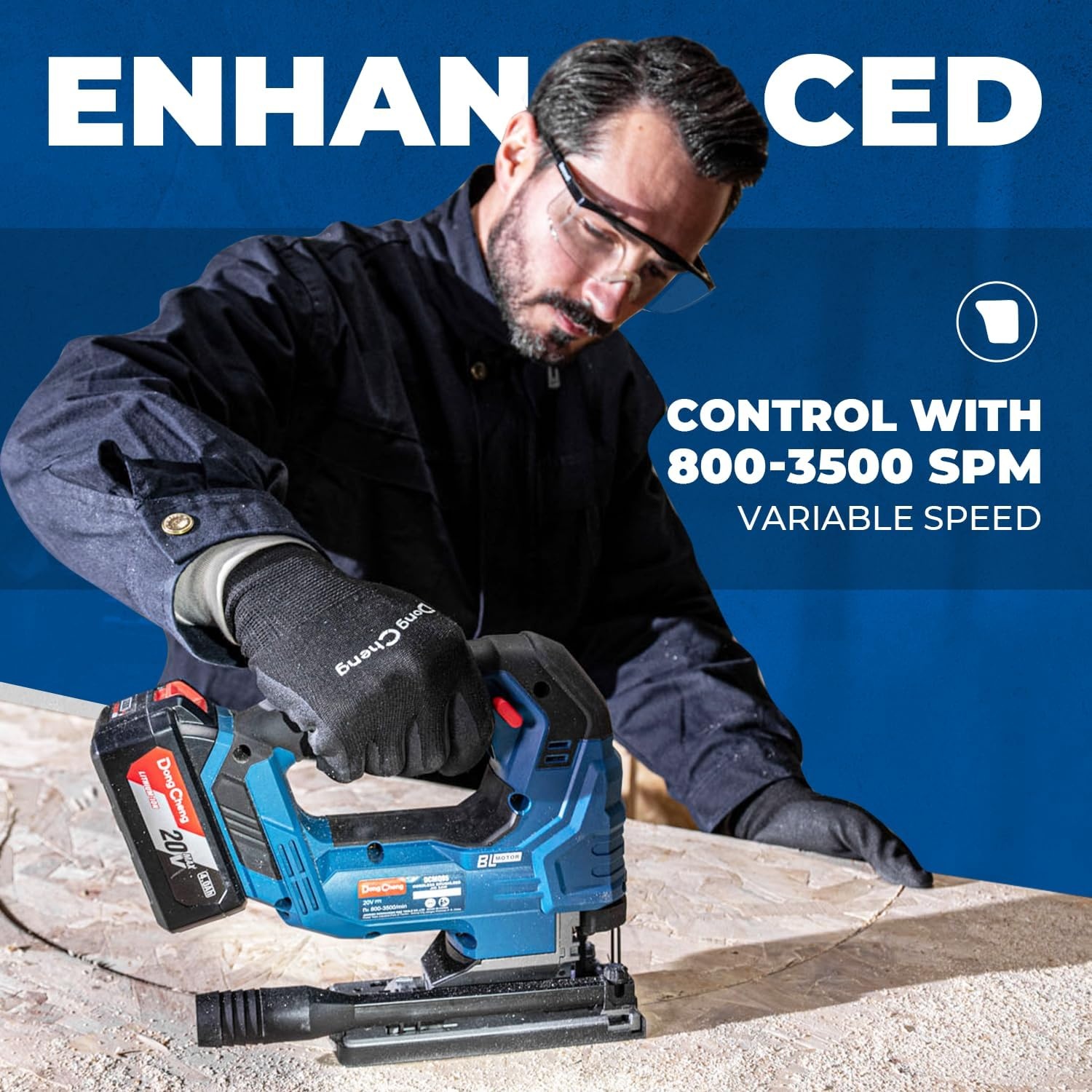 image:imageBattery amp Charger Not Included Dong Cheng 20V Brushless Jigsaw 26mm Stroke 8003500 SPM 045 Bevel 6Speed Orbital Action Dual LED Dust BlowerJig Saw