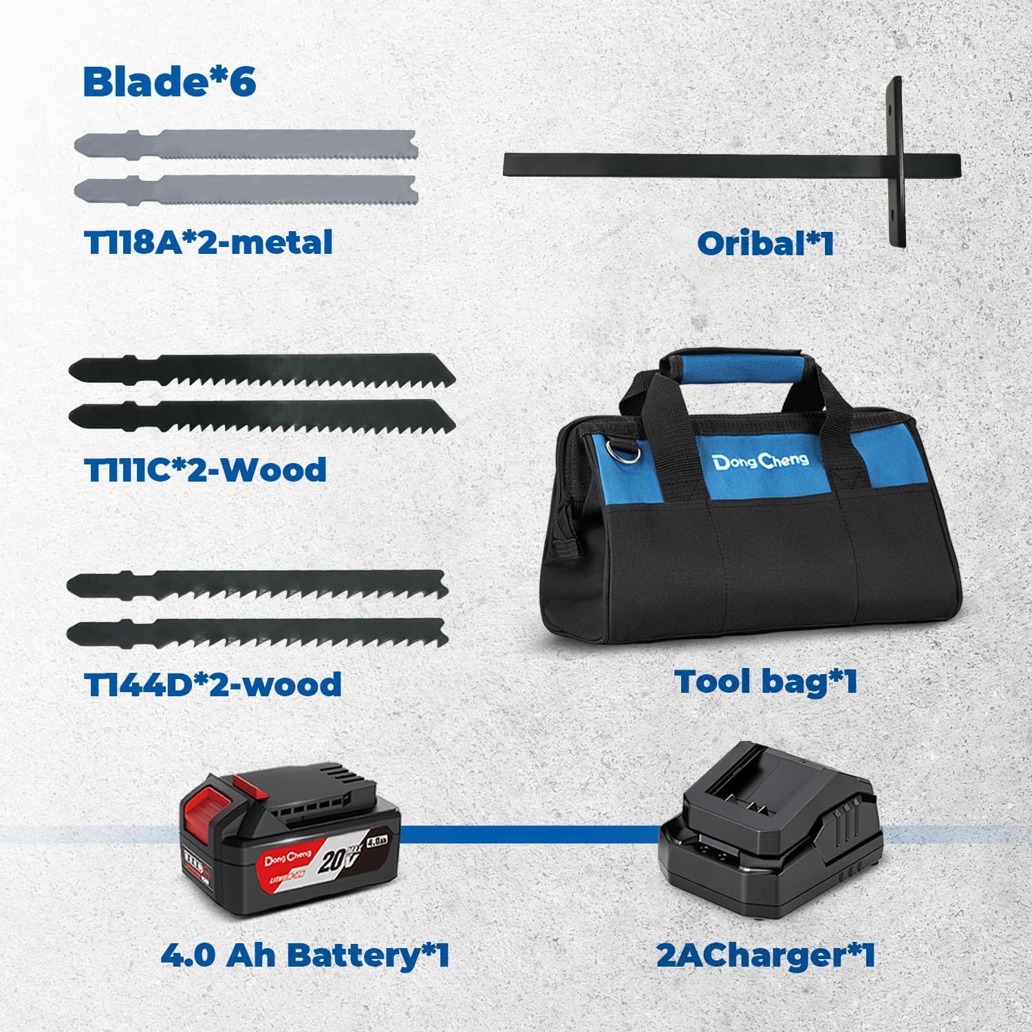 image:imageBattery amp Charger Not Included Dong Cheng 20V Brushless Jigsaw 26mm Stroke 8003500 SPM 045 Bevel 6Speed Orbital Action Dual LED Dust BlowerJig Saw