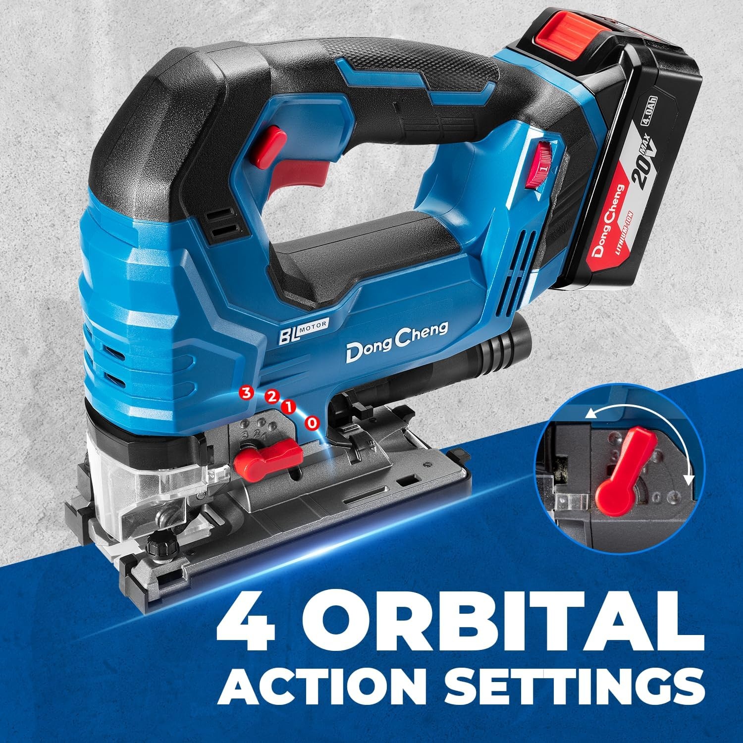 image:imageBattery amp Charger Not Included Dong Cheng 20V Brushless Jigsaw 26mm Stroke 8003500 SPM 045 Bevel 6Speed Orbital Action Dual LED Dust BlowerJig Saw