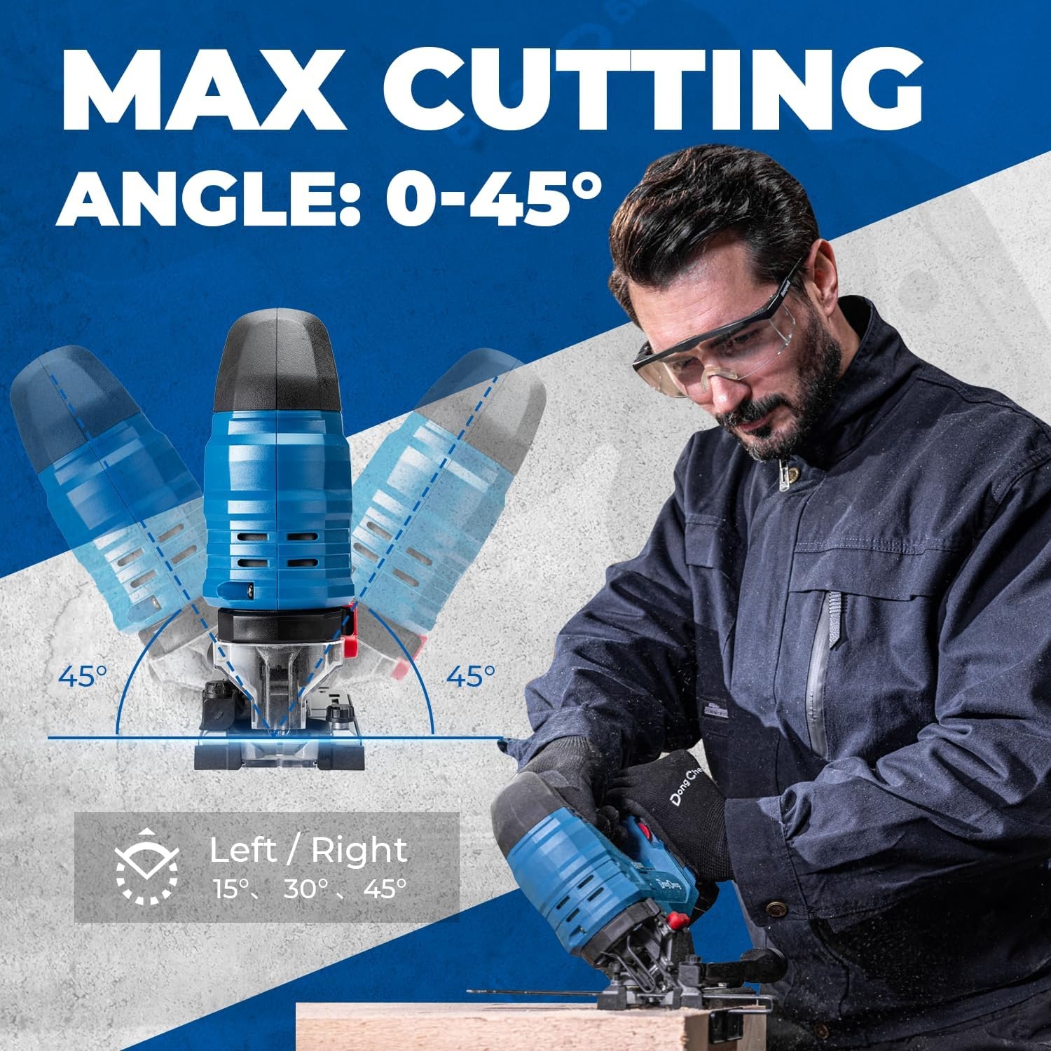 image:imageBattery amp Charger Not Included Dong Cheng 20V Brushless Jigsaw 26mm Stroke 8003500 SPM 045 Bevel 6Speed Orbital Action Dual LED Dust BlowerJig Saw