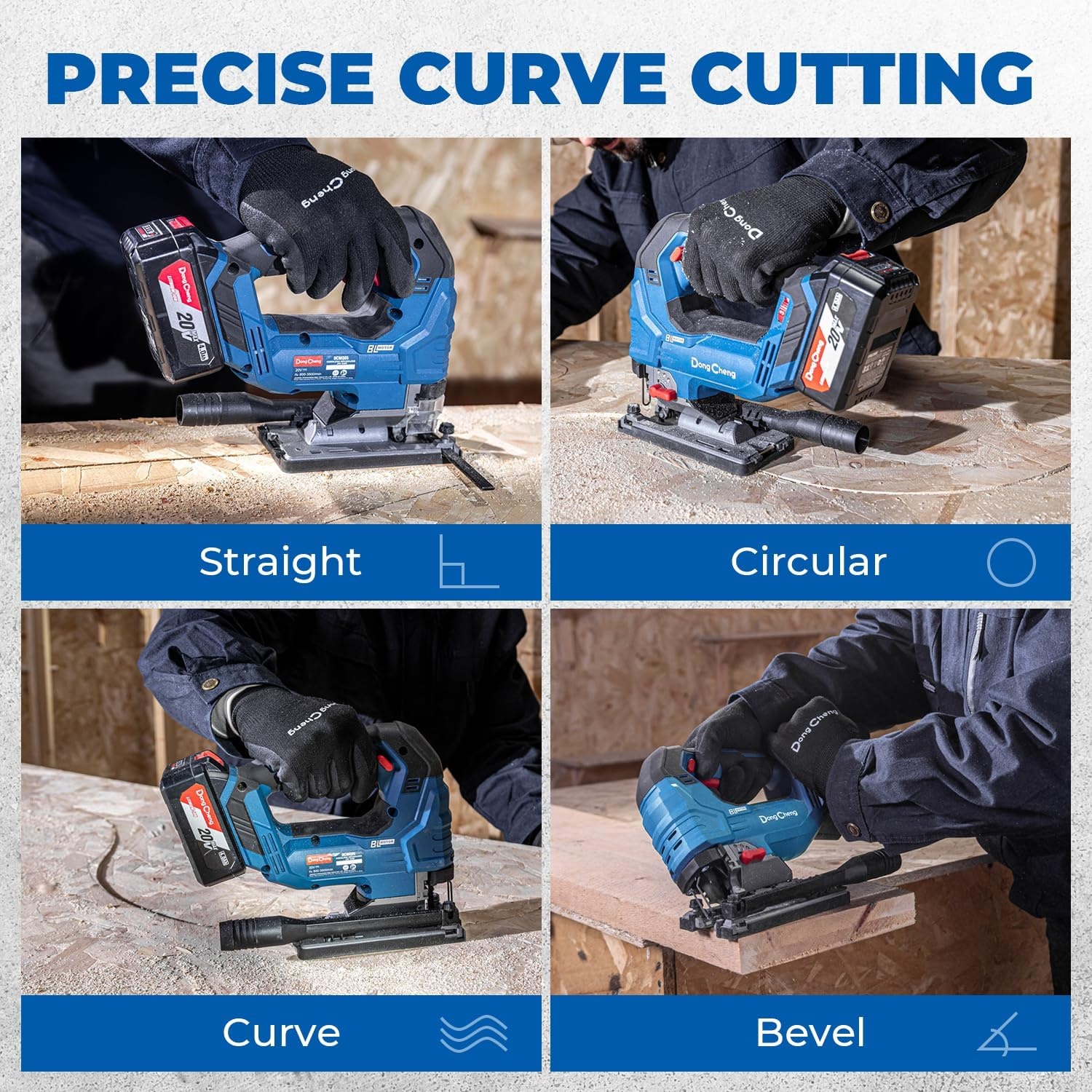 image:imageBattery amp Charger Not Included Dong Cheng 20V Brushless Jigsaw 26mm Stroke 8003500 SPM 045 Bevel 6Speed Orbital Action Dual LED Dust BlowerJig Saw