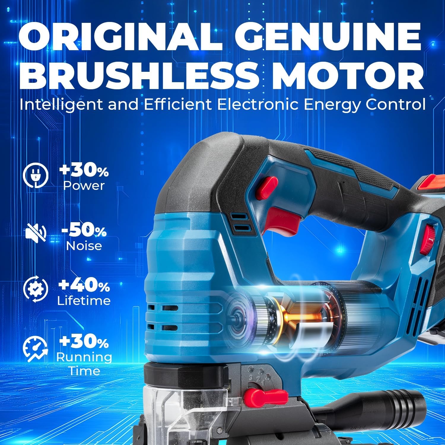 image:imageBattery amp Charger Not Included Dong Cheng 20V Brushless Jigsaw 26mm Stroke 8003500 SPM 045 Bevel 6Speed Orbital Action Dual LED Dust BlowerJig Saw