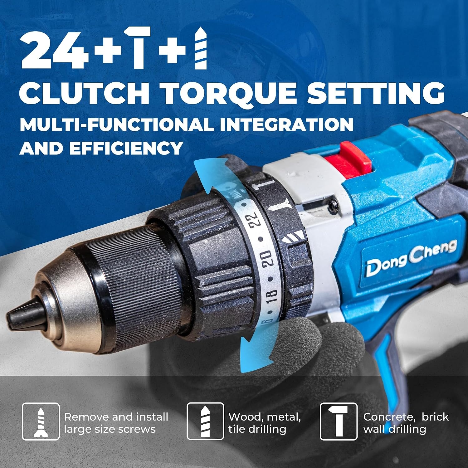 image:imageDong Cheng 20V Brushless Hammer Drill 1062 inlbs 12 Keyless Metal Chuck 2411 Clutch Cordless Hammer Drill with 40Ah Battery Kit for Drilling Brick Wall Metal WoodBare Tool