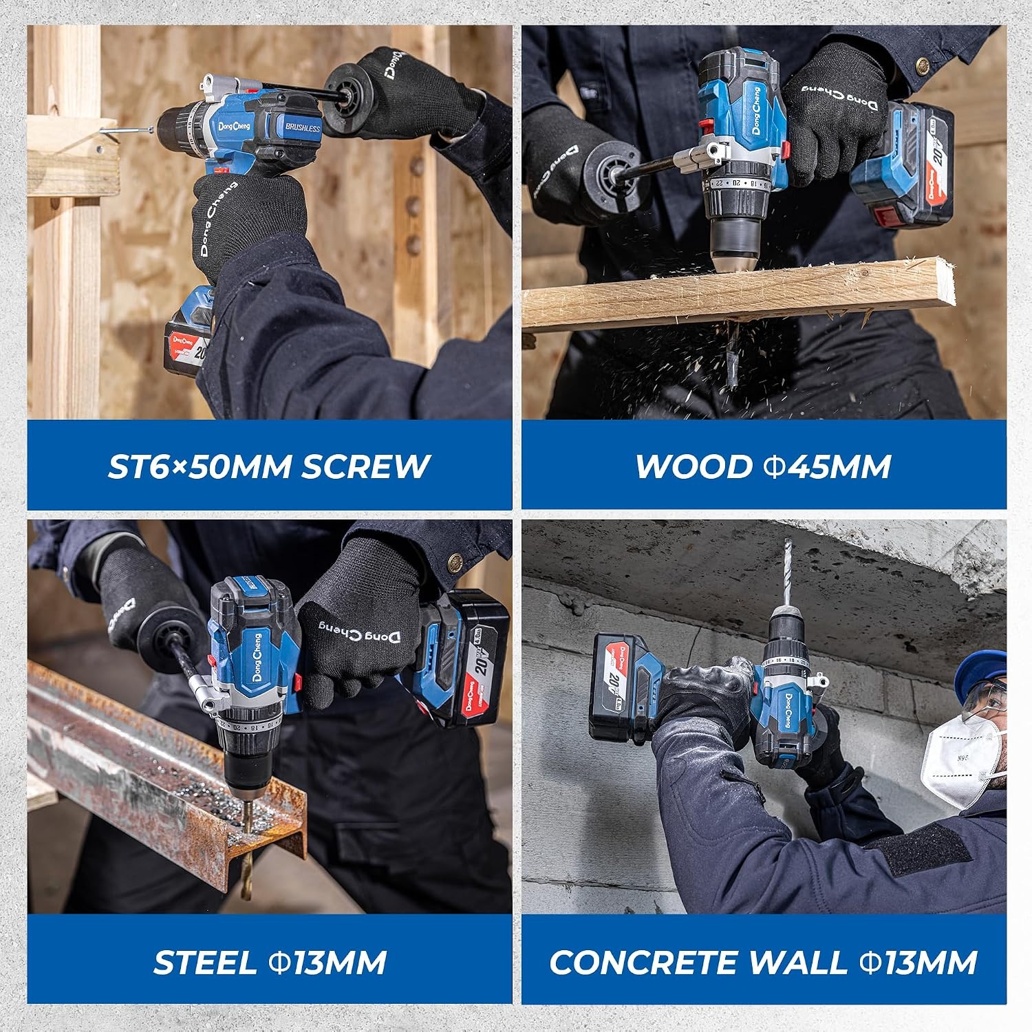 image:imageDong Cheng 20V Brushless Hammer Drill 1062 inlbs 12 Keyless Metal Chuck 2411 Clutch Cordless Hammer Drill with 40Ah Battery Kit for Drilling Brick Wall Metal WoodBare Tool