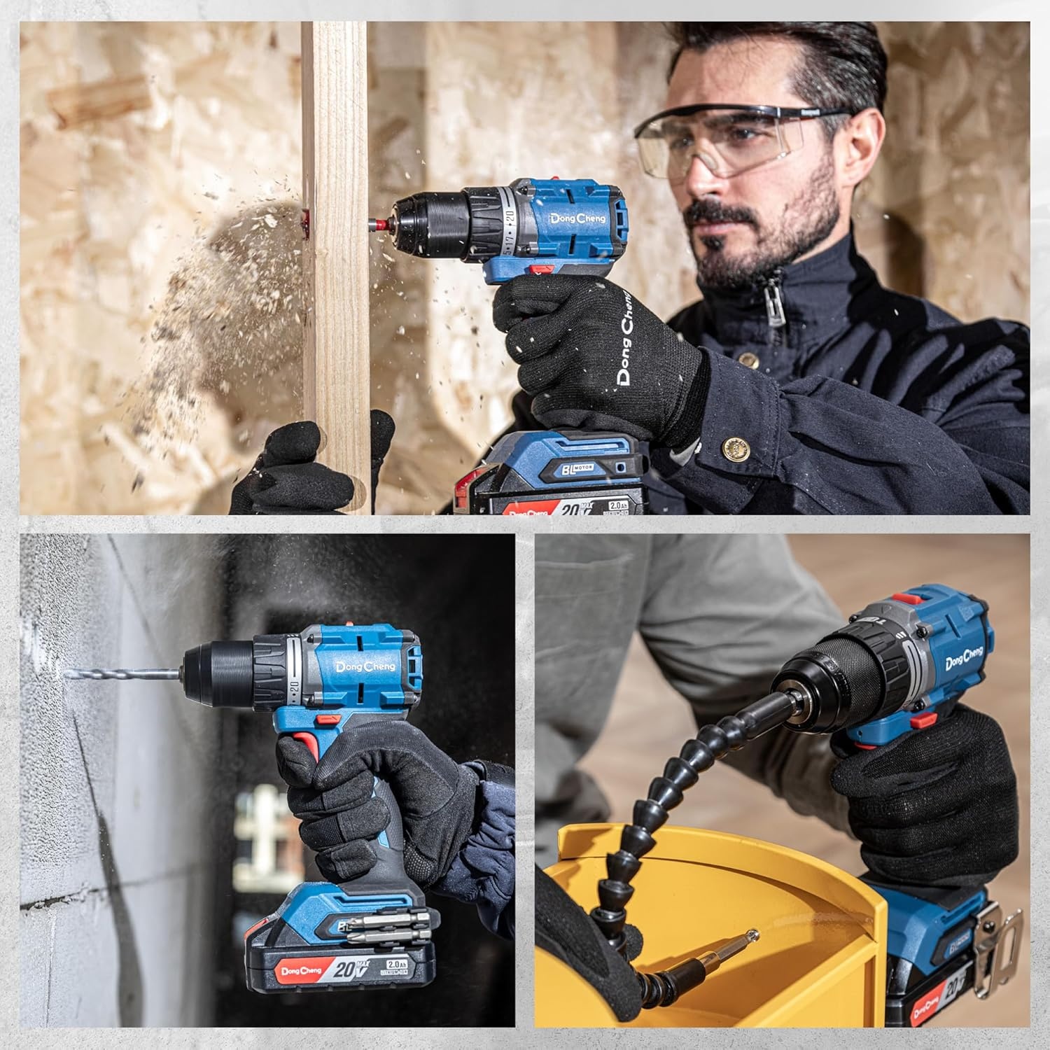 image:imageDong Cheng 20V Brushless Heavyduty Impact Drill 443 inlbs 27000 IPM 12 Keyless Metal Chuck 2011 Clutch Cordless Hammer Drill with 2 Battery Kit for Drilling Brick Wall Metal Wood531inlbs Bare Tool