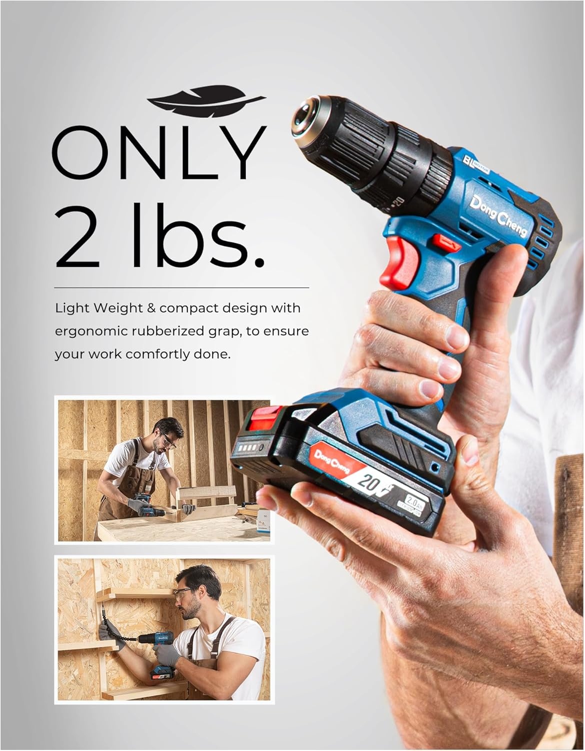 image:imageDong Cheng 20V Brushless Heavyduty Impact Drill 443 inlbs 27000 IPM 12 Keyless Metal Chuck 2011 Clutch Cordless Hammer Drill with 2 Battery Kit for Drilling Brick Wall Metal Wood443inlbs Impact Drill