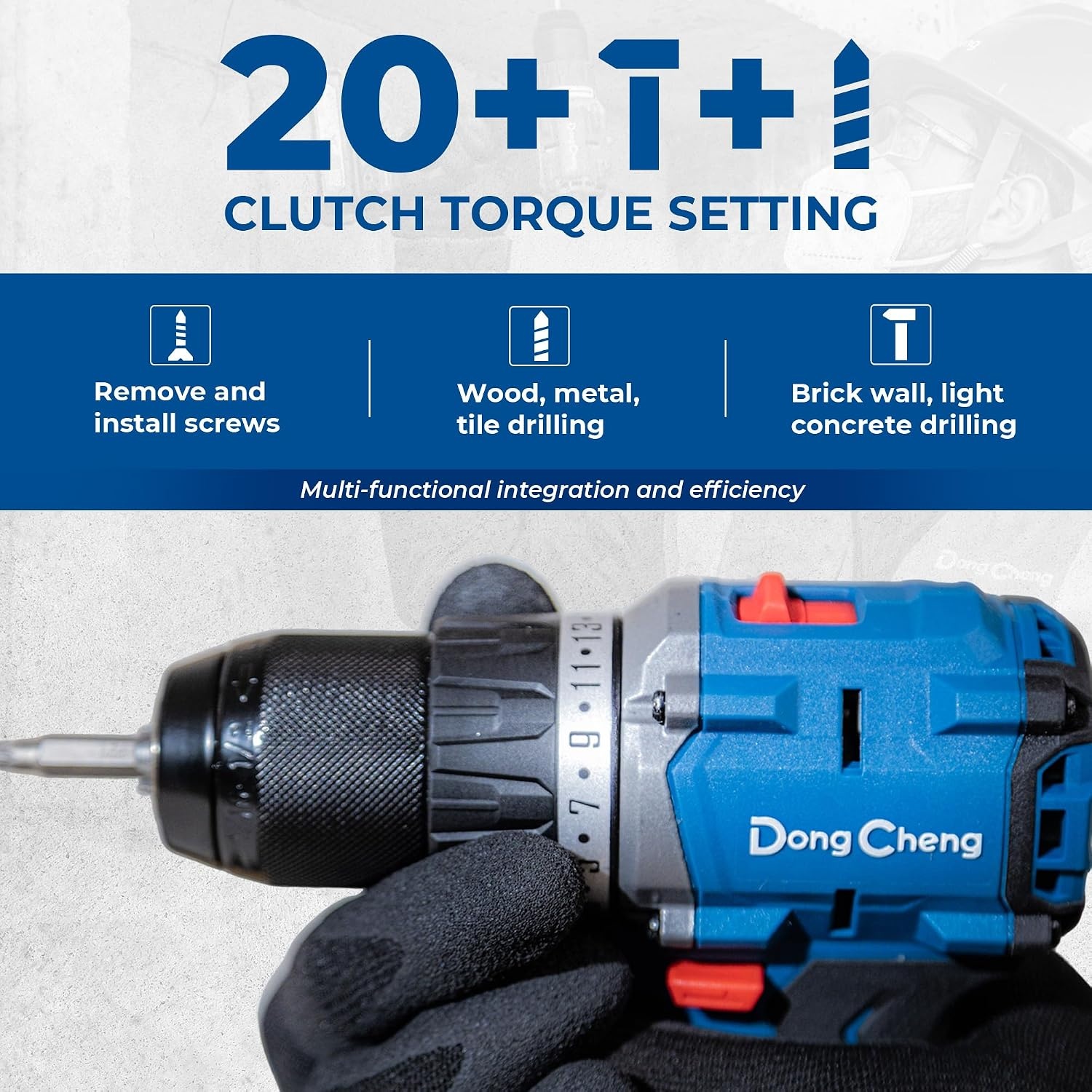image:imageDong Cheng 20V Brushless Heavyduty Impact Drill 443 inlbs 27000 IPM 12 Keyless Metal Chuck 2011 Clutch Cordless Hammer Drill with 2 Battery Kit for Drilling Brick Wall Metal Wood531inlbs Bare Tool