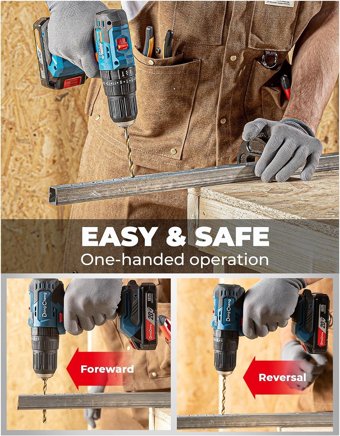 image:imageDong Cheng 20V Brushless Heavyduty Impact Drill 443 inlbs 27000 IPM 12 Keyless Metal Chuck 2011 Clutch Cordless Hammer Drill with 2 Battery Kit for Drilling Brick Wall Metal Wood443inlbs Bare Tool