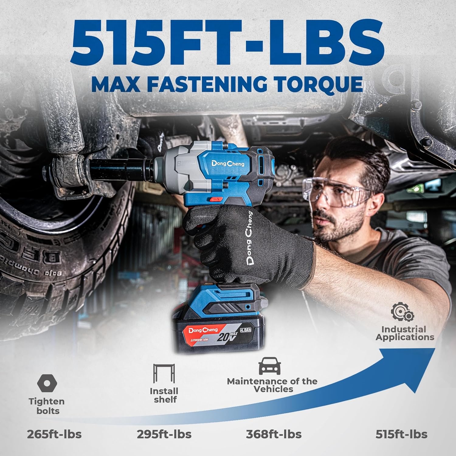 image:imageDong Cheng 20V Brushless Impact Wrench 670 ftlbs 910Nm Max Torque 12 inch 4Speed 2200RPM Cordless Impact Gun with Tool Bag 2x40Ah Battery amp Charger for Bolts on Cars Trucksetc2x40Ah Batteries
