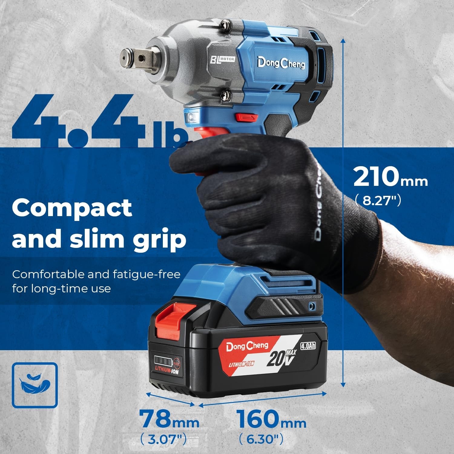 image:imageDong Cheng 20V Brushless Impact Wrench Max Torque 503 ftlbs 682 Nm 12 inch with 3 Mode Speed 2400 RPM Cordless Impact Gun Includes 40Ah Battery Charger 5 Impact Sockets and Kit BagTwo Batteries