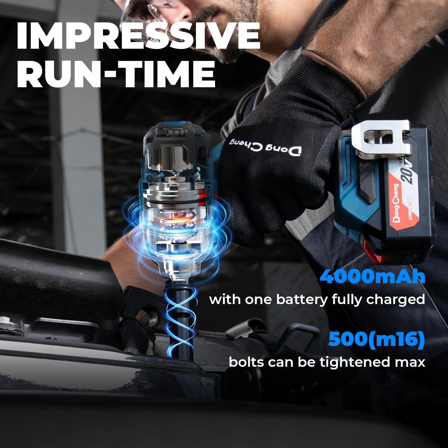 image:imageDong Cheng 20V Brushless Impact Wrench Max Torque 503 ftlbs 682 Nm 12 inch with 3 Mode Speed 2400 RPM Cordless Impact Gun Includes 40Ah Battery Charger 5 Impact Sockets and Kit BagTwo Batteries