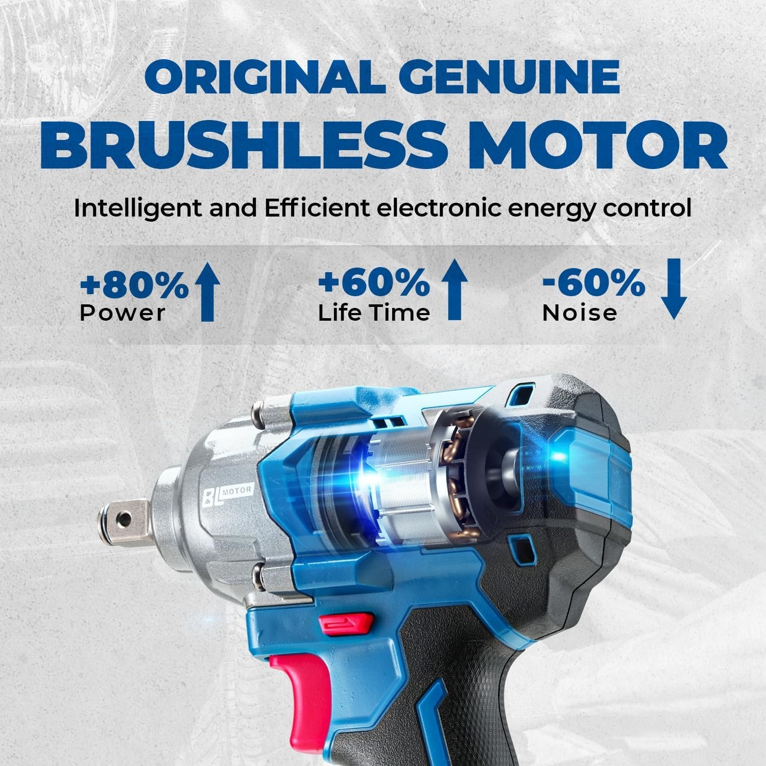 image:imageDong Cheng 20V Brushless Impact Wrench Max Torque 503 ftlbs 682 Nm 12 inch with 3 Mode Speed 2400 RPM Cordless Impact Gun Includes 40Ah Battery Charger 5 Impact Sockets and Kit BagBare Tool