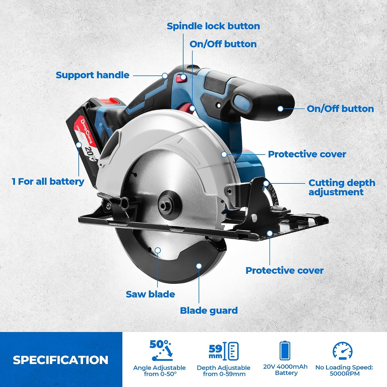 image:imageDong Cheng 20V Max Cordless Circular Saw 714Inch with Dust Collection Adaptor and Guide DCMY02185 Tool Only612 Inch Kit Set
