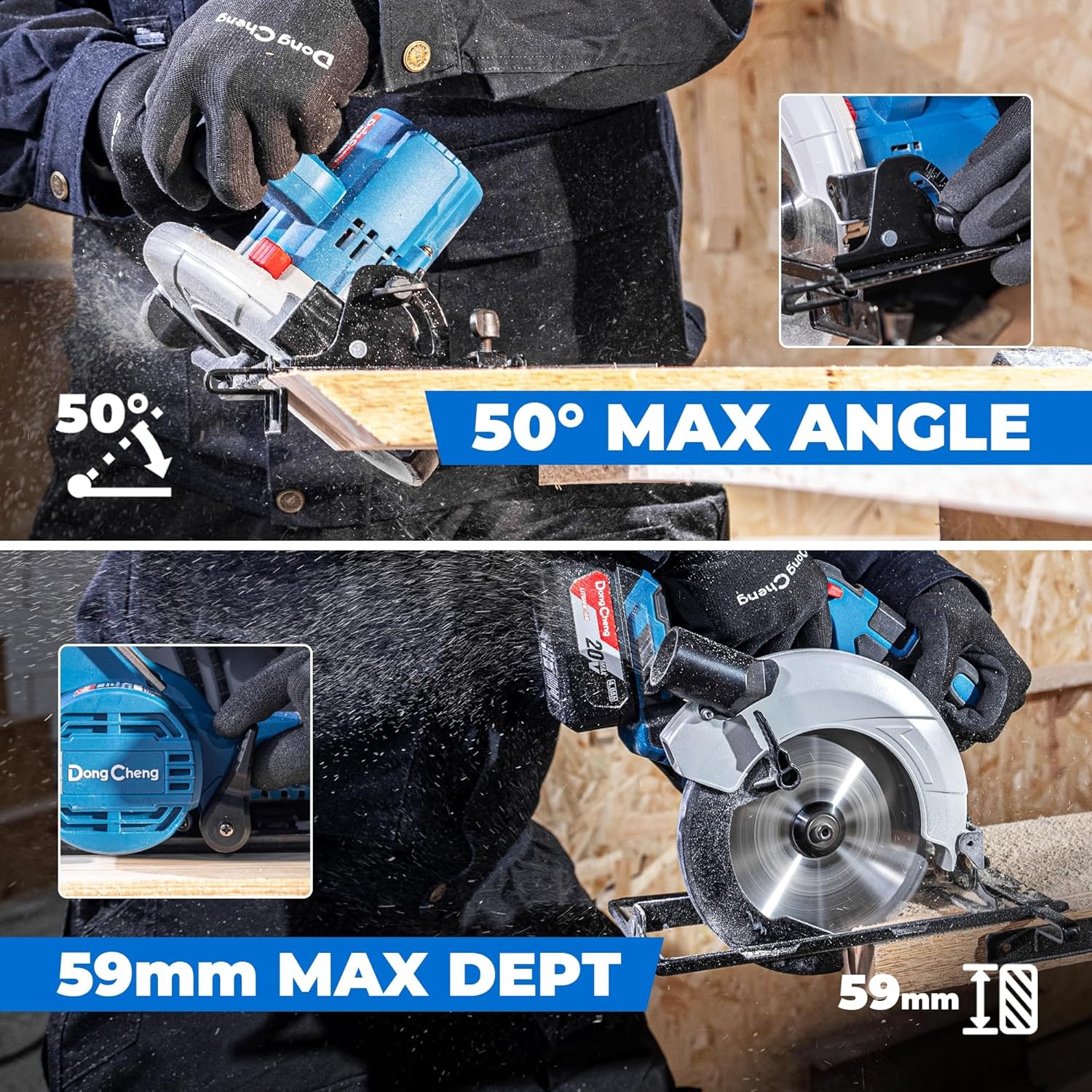 image:imageDong Cheng 20V Max Cordless Circular Saw 714Inch with Dust Collection Adaptor and Guide DCMY02185 Tool Only612 Inch Kit Set