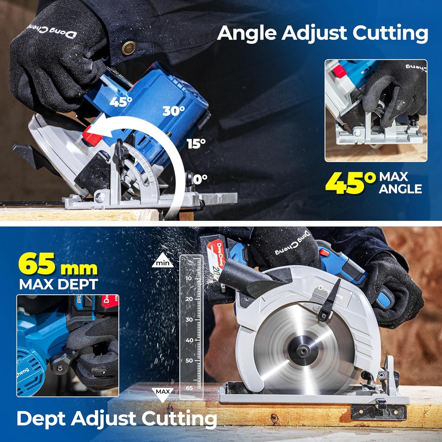 image:imageDong Cheng 20V Max Cordless Circular Saw 714Inch with Dust Collection Adaptor and Guide DCMY02185 Tool Only714 Inch Kit Set