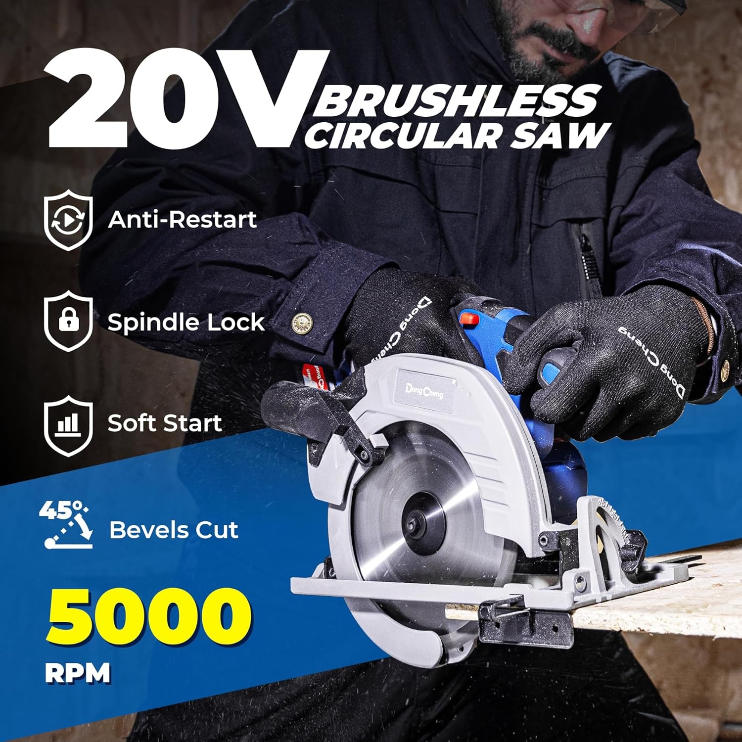 image:imageDong Cheng 20V Max Cordless Circular Saw 714Inch with Dust Collection Adaptor and Guide DCMY02185 Tool Only714 Inch Kit Set