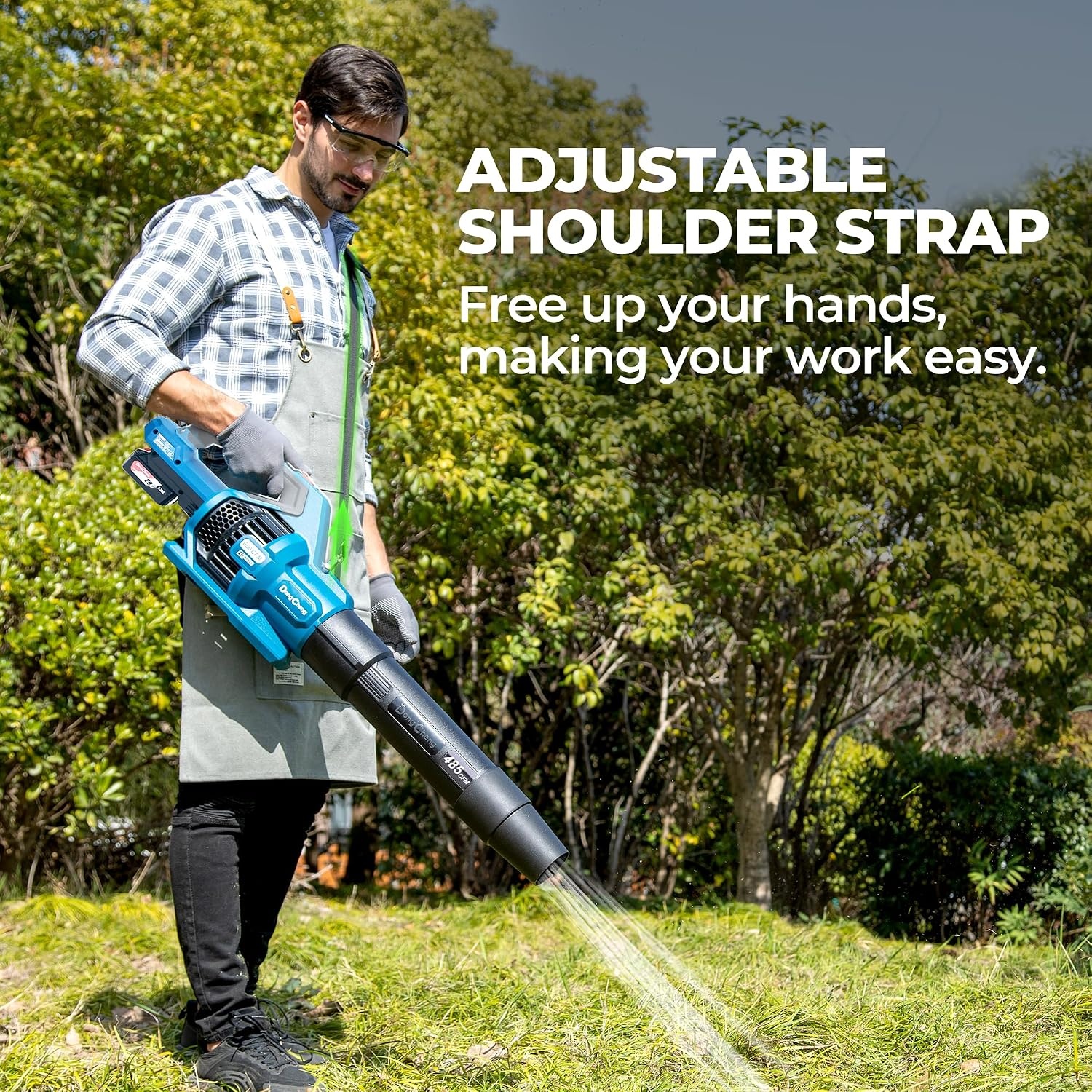 image:imageDong Cheng Brushless 20V Leaf Blower 485 CFM Variable Speed amp Turbo Mode Cordless Leaf Blower with 3 Nozzles Shoulder Strap 40Ah Battery and Charger Blowing Leaves for Patio Lawn amp Garden
