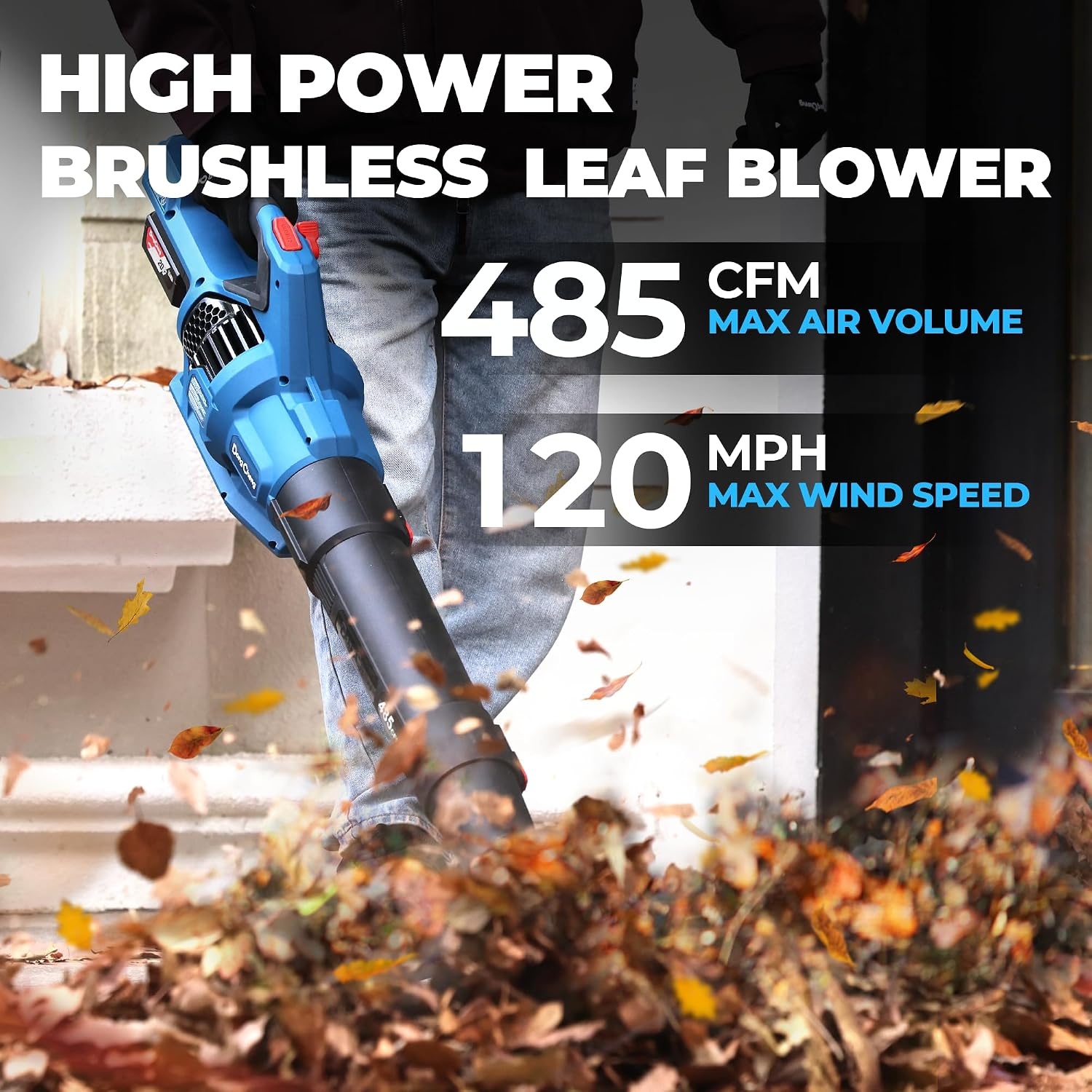 image:imageDong Cheng Brushless 20V Leaf Blower 485 CFM Variable Speed amp Turbo Mode Cordless Leaf Blower with 3 Nozzles Shoulder Strap 40Ah Battery and Charger Blowing Leaves for Patio Lawn amp Garden