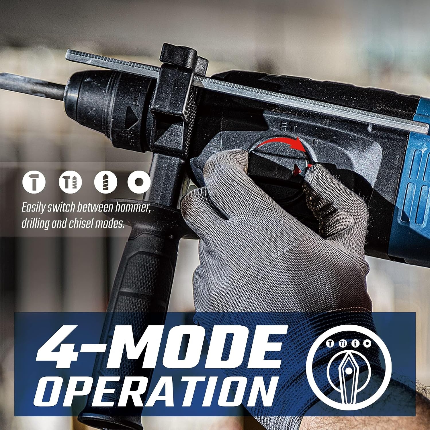 image:imageDongCheng 1 Inch SDSPlus Rotary Hammer Drill with Safety Clutch 67Amp Heavy Duty Corded Demolition Hammer for Concrete 1200 RPM 30 Joules Including 4pcs Drill Bits