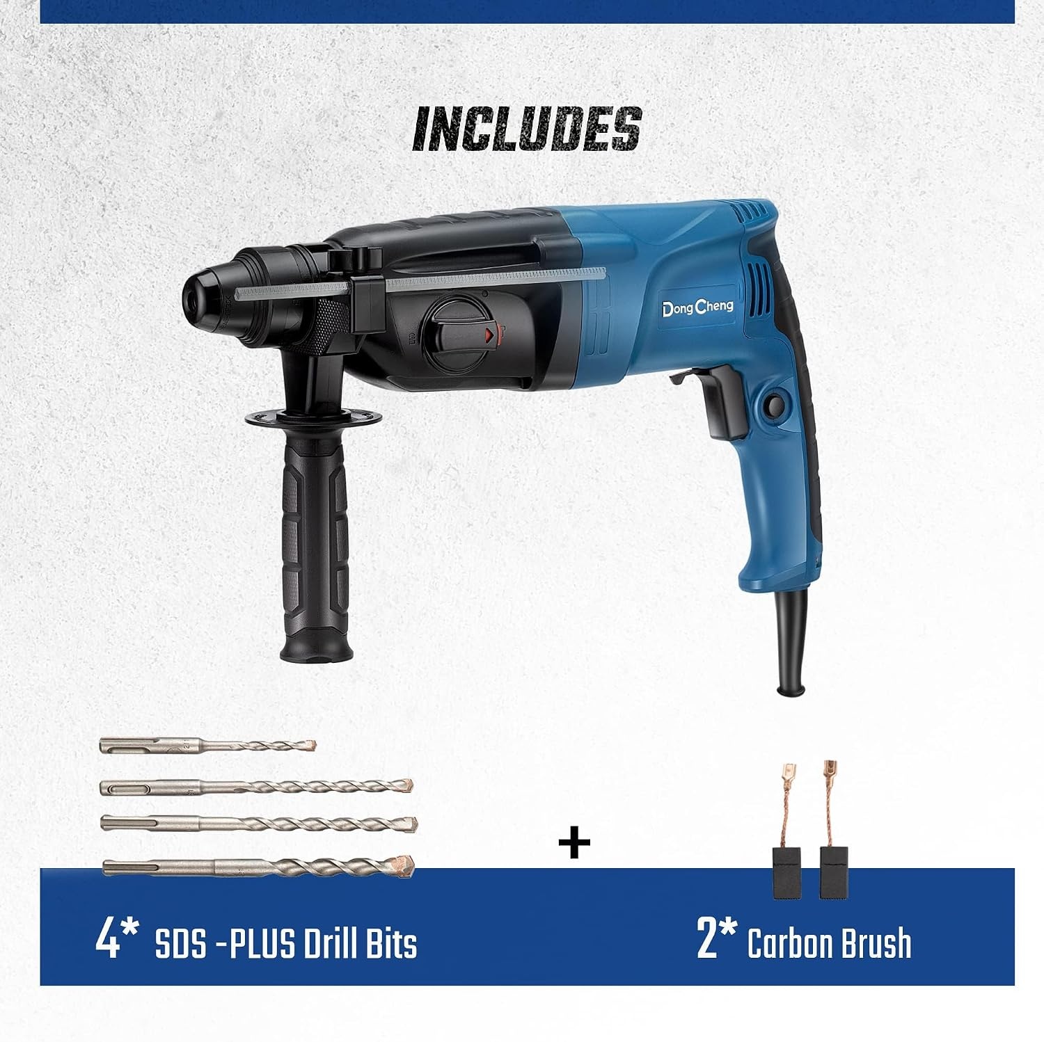 image:imageDongCheng 1 Inch SDSPlus Rotary Hammer Drill with Safety Clutch 67Amp Heavy Duty Corded Demolition Hammer for Concrete 1200 RPM 30 Joules Including 4pcs Drill Bits