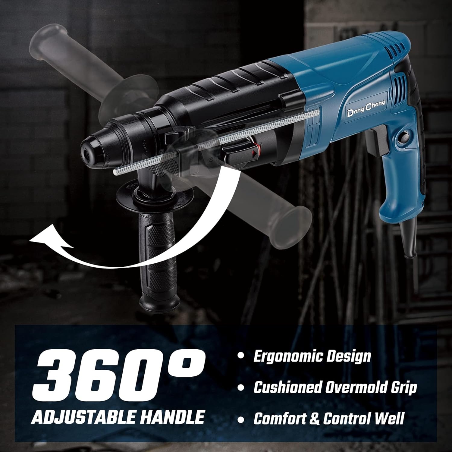 image:imageDongCheng 1 Inch SDSPlus Rotary Hammer Drill with Safety Clutch 67Amp Heavy Duty Corded Demolition Hammer for Concrete 1200 RPM 30 Joules Including 4pcs Drill Bits
