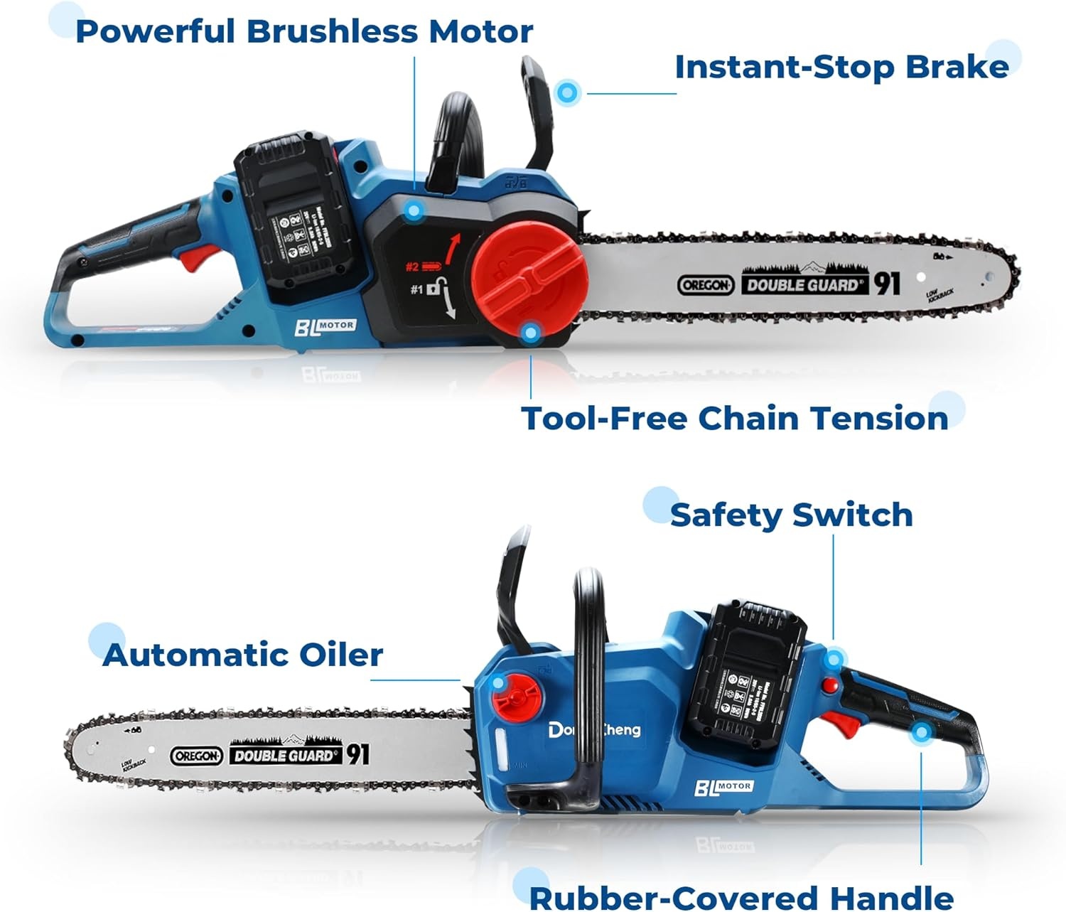 image:imageDongCheng 40V 16Inch Brushless Cordless Chainsaw with 2x40Ah Batteries GasLike Power for Tree Felling Storm Cleanup amp Firewood ToolFree Tension Quiet Electric Saw for Homeowners amp Farm UseChainsaw