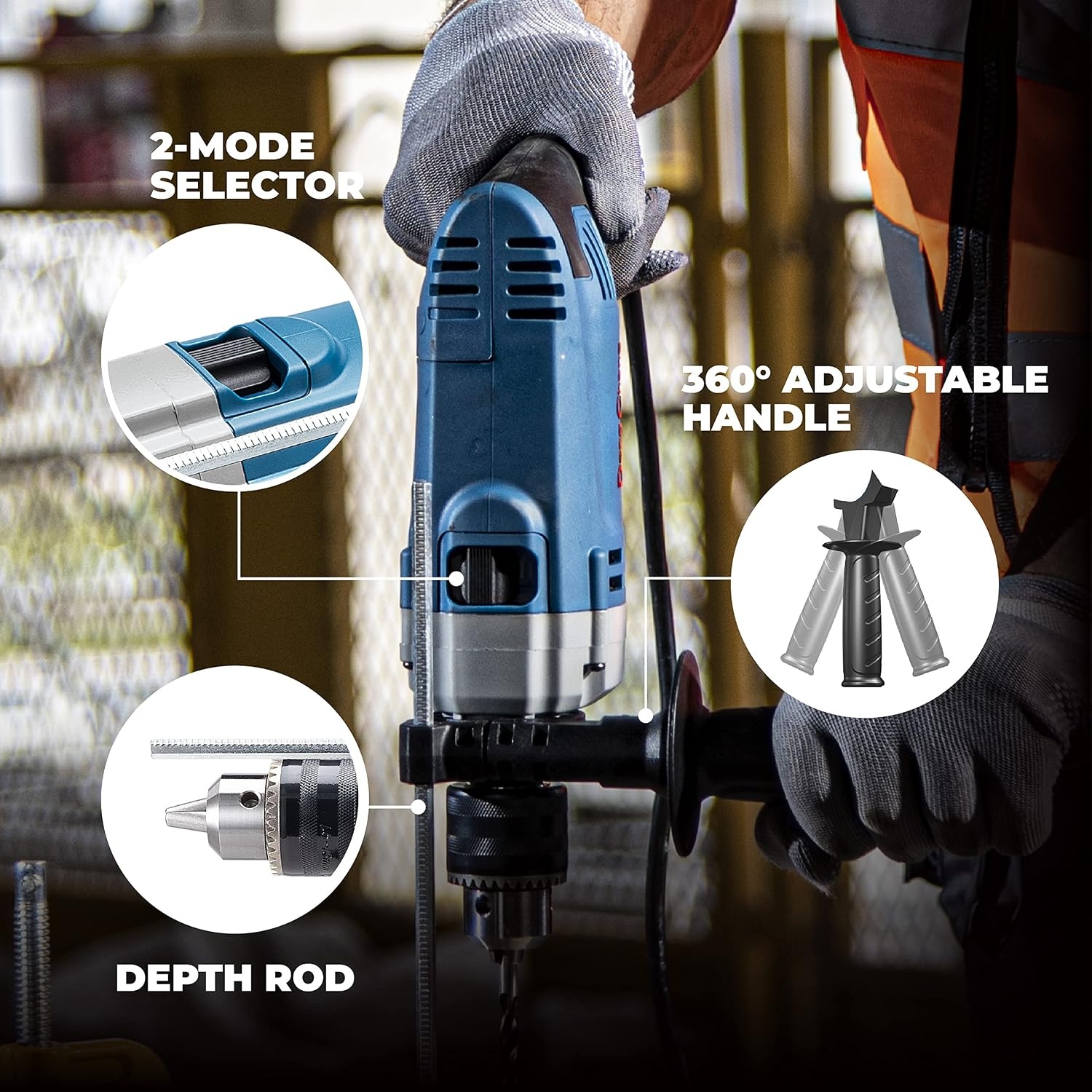 image:imageDongCheng Hammer Drill 6A12 Inch Keyed Chuck 03000 RPM45000 BPM Impact Drill with 15PCS Drilling Bits for Brick Wall Metal amp Wood DZJ0513