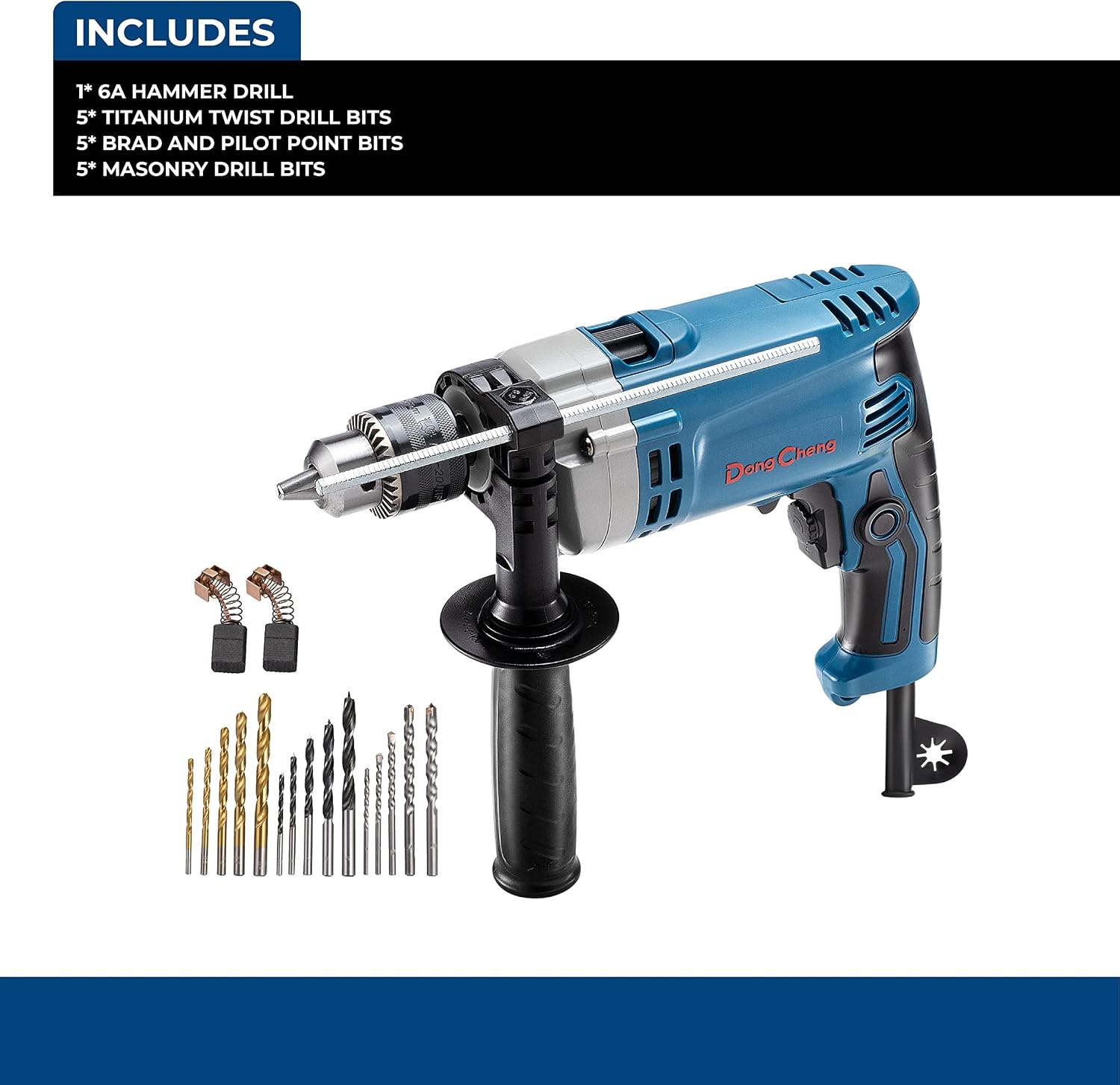 image:imageDongCheng Hammer Drill 6A12 Inch Keyed Chuck 03000 RPM45000 BPM Impact Drill with 15PCS Drilling Bits for Brick Wall Metal amp Wood DZJ0513