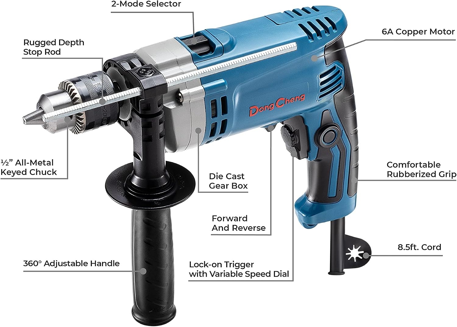 image:imageDongCheng Hammer Drill 6A12 Inch Keyed Chuck 03000 RPM45000 BPM Impact Drill with 15PCS Drilling Bits for Brick Wall Metal amp Wood DZJ0513