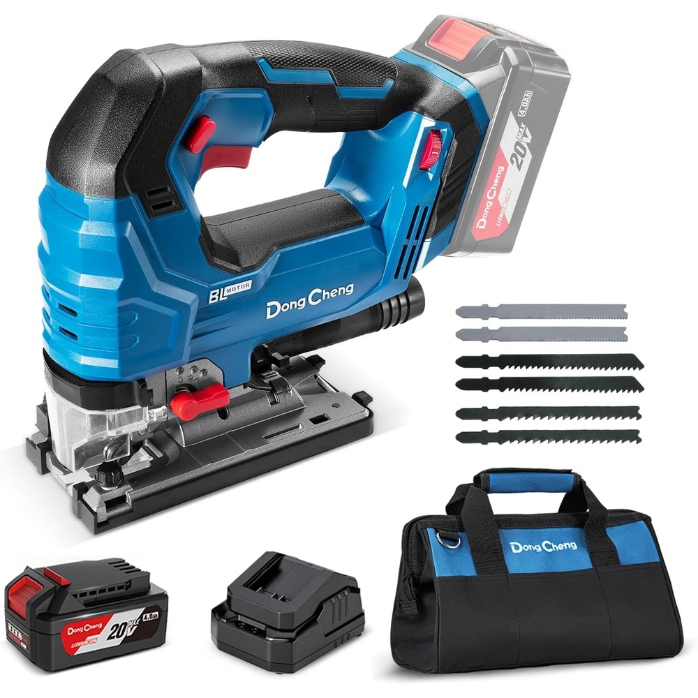 image:imageBattery amp Charger Not Included Dong Cheng 20V Brushless Jigsaw 26mm Stroke 8003500 SPM 045 Bevel 6Speed Orbital Action Dual LED Dust BlowerJig Saw