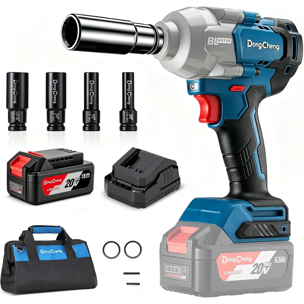 image:imageDong Cheng 20V Brushless Impact Wrench 670 ftlbs 910Nm Max Torque 12 inch 4Speed 2200RPM Cordless Impact Gun with Tool Bag 2x40Ah Battery amp Charger for Bolts on Cars Trucksetc1x40Ah Battery