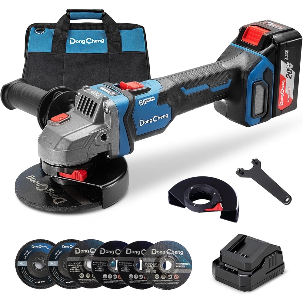 image:imageDong Cheng Cordless Angle Grinder 20V 412 inch 9000RPM with Variable Speed Slide Switch DSC Protection for Cutting Grinding Polishing Included 6 Discs amp 40Ah Battery Charger Kit40Ah Battery  Charger Kit