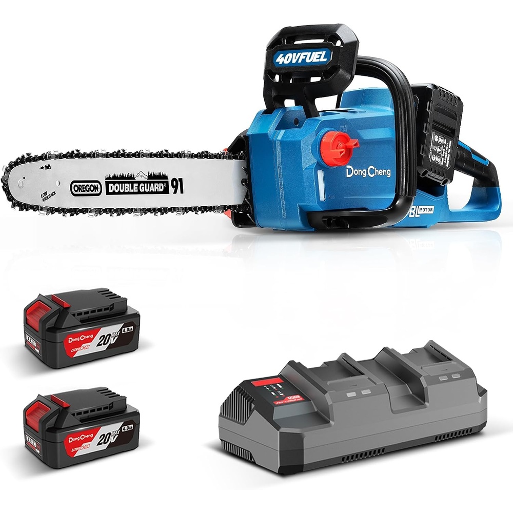 image:imageDongCheng 40V 16Inch Brushless Cordless Chainsaw with 2x40Ah Batteries GasLike Power for Tree Felling Storm Cleanup amp Firewood ToolFree Tension Quiet Electric Saw for Homeowners amp Farm UseChainsaw