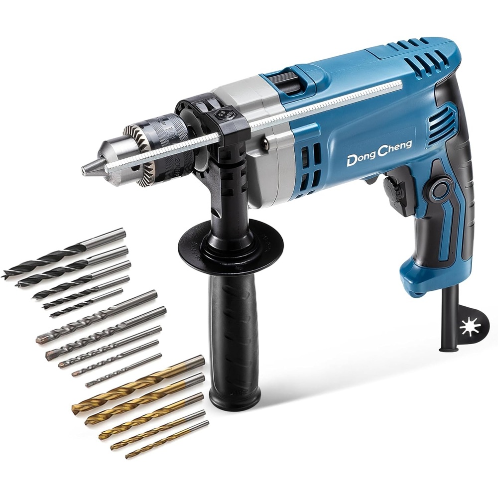 image:imageDongCheng Hammer Drill 6A12 Inch Keyed Chuck 03000 RPM45000 BPM Impact Drill with 15PCS Drilling Bits for Brick Wall Metal amp Wood DZJ0513
