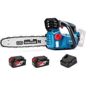 (Battery & Charger Not Included) Dong Cheng 12 Inch Brushless Cordless Chainsaw, 20V, 12m/s Chain Speed, Tool-Free Tensioning, Auto Oiler & Chain Brake for Wood Cutting & Tree Trimming,(2×4.0Ah batteries)