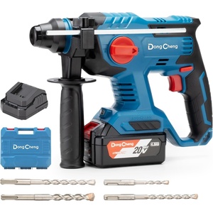 DongCheng 20V Max Brushless Rotary Hammer Drill, 7/8″ SDS-Plus, 2.1 J Impact, 4 Modes, 4,500 BPM, Cordless with 2×4.0Ah Battery, Fast Charger, 4 Bits, Case for Concrete Drilling & Demolition(One Battery)