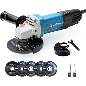 DongCheng Angle Grinder 4-1/2 inch 6.7-Amp Paddle Switch 11800RPM Power Electric Grinder Tools with Cutting & Grinding Wheels, Flap Discs, Auxiliary Handle for Metal & Rust Removal, Beginner-Friendly